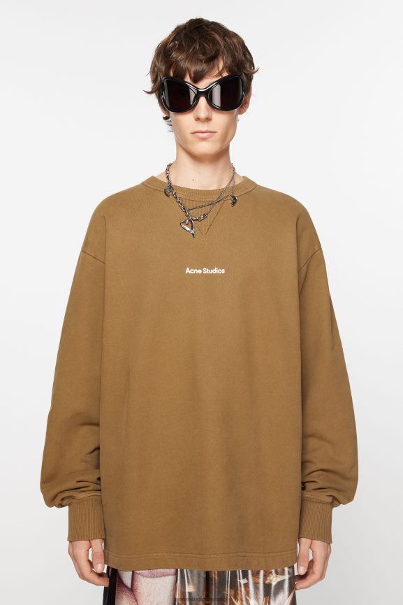 Acne Studios maglione con logo timbro abbigliamento beige fango 0N8X961