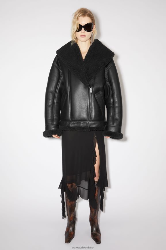 Acne Studios giubbotto in shearling di pelle abbigliamento nero 0N8X56