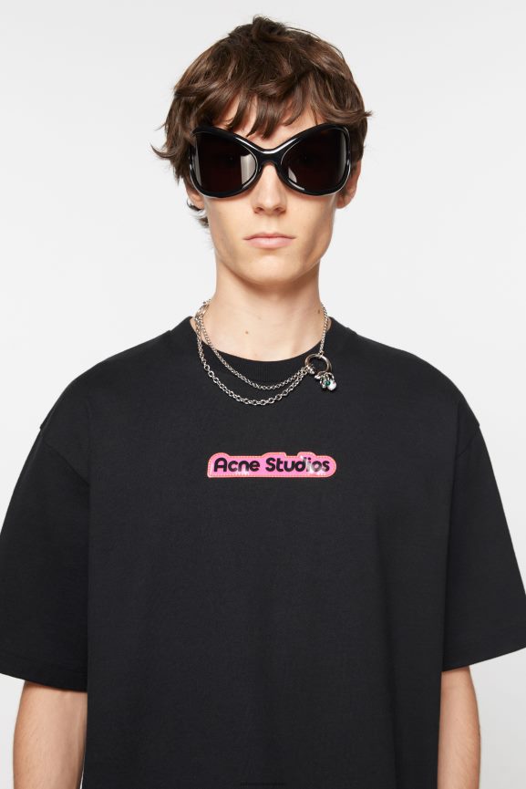 Acne Studios logo applicato sulla maglietta abbigliamento nero 0N8X1088